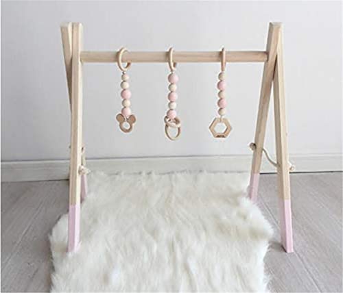 KALAVIKA Portique d'Activités pour Bébé, Jouet d'éveil en Bois Jeux de Fitness Société Gym de Jeu pour Bébé+3PCS Pendentifs (Rose) Cover