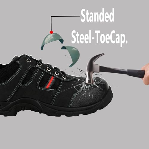Image of ELECANT Lace-up Steel Toe, PVC Sole and Rexine Upper Black Safety Shoes for Construction, Factory and Industrial Work||Safety Shoes for Men