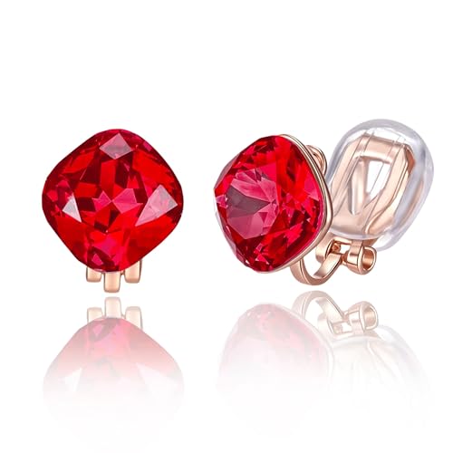 EVEVIC Austrian Crystal Square Cilp On Earrings for Women 14K Gold Plated Non Pierced for Sensitive Ears Jewelry Gifts for Anniversary