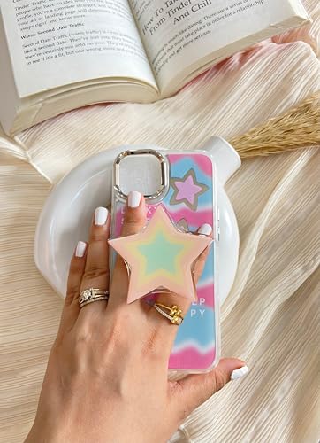 Image of COVERLY for iPhone 14 Plus 3D Luxury Happy Star Resin Phone Holder Case,Trendy Mirror Pop Cute Makeup Art Retro Colorful Phone Stand Love Heart Doll Cutest Cover for Apple iPhone 14 Plus