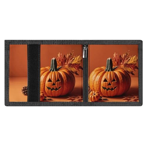 Happy Thanksgiving Day Pumpkin Wallets for Man Women, Slim Trifold Wallet with ID Window, Durable Credit Card Holder for Travel4