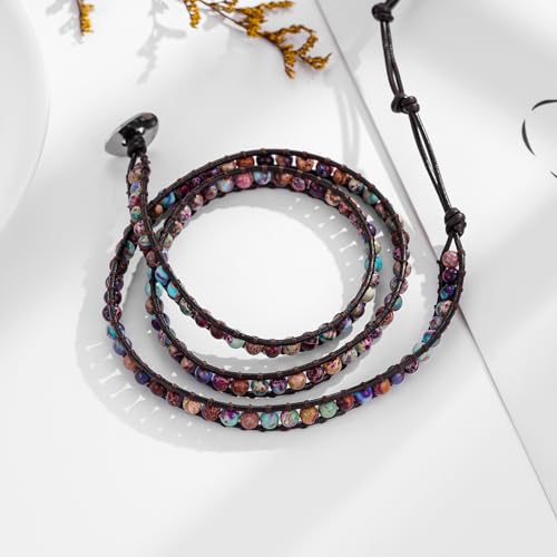 Image of Plumiss Women Boho Handmade Natural Stone Crystal Leather Bead Wrap Bracelets Collection