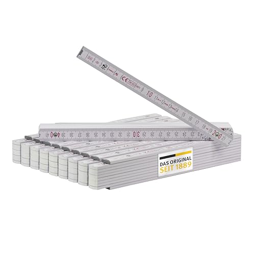 Stabila Zollstock 2 Meter Type 1407 - Meterstab weiß, metrische Skala, hochwertiger Gliedermaßstab mit Winkelfunktion aus PEFC-zertifiziertem Holz, Stahlblechgelenke (10er Pack Zollstöcke)