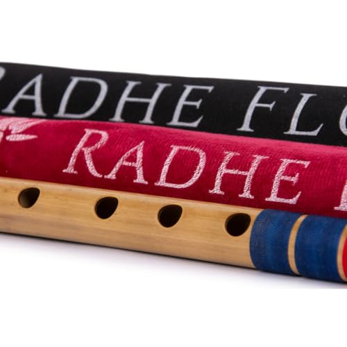 Image of Radhe Flutes Bamboo Bansuri C Sharp Right Handed Middle Octave (18 inch) With Hard Cover (Beige Flute With Dark Blue & Red Threads)