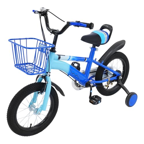HUOMMGS Kinderfahrrad 14 Zoll Upgraded Kinderfahrrad mit Stützrädern und Korb Höhenverstellbar Kinder Fahrrad für ab 3-6 Jahre Mädchenfahrrad Jugend Fahrrad für Jungen & Mädchen (Blau)