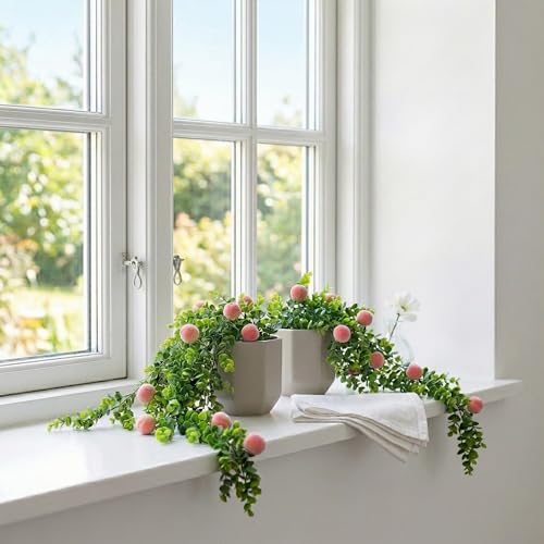 Image of Dekorly 2 Pack Artificial Plants Artificial Hanging Plants Faux Eucalyptus Leaf Greenery Fake Hanging Eucalyptus Plant (Green) (2, Peach Vine)