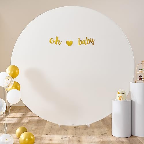 7.5FT Ivory Round Backdrop Cover Wrinkle Resistant Circle Background Round Photography Backdrop for Wedding, Birthday, Baby Shower Decorations