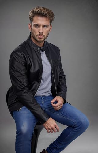 Image of Blingsoul Disc Mens Black Leather Jacket (N3) | [12315276] Ricardo Cowhide Black, 2XL