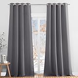PONY DANCE Thermovorhang Kälteschutz Graue Blickdichte Vorhänge mit Ösen 2er Set H 245 x B 140 cm, Abdunkelnde Gardinen für Wohnzimmer & Schlafzimmer Verdunkelungsvorhang