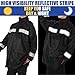 Halfchet 2 Pcs Reflective Rain Jacket for Men Waterproof High Visibility Rain Coat Black Safety Jacket with Reflective Strip(XXL,Black)