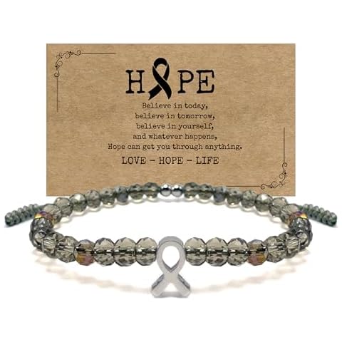 LAMIBEE Grey Awareness Bracelet for Parkinson, Brain Cancer, Mental Illness and more, Bracelet For A Cause, Crystal Bead Bracelet, Awareness Ribbon Bracelets, Protection String for Men, Women Cover