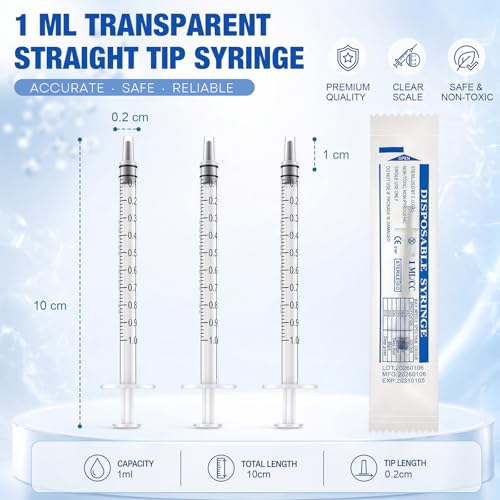 Image of TrelaCo 200 Pcs 1ml Syringe Without Needle with Cap, 1cc Oral Syringe | Individually Wrapped, Plastic Measuring Liquid Dispenser, Pet Dog Cat Baby Feeding Oral Colostrum