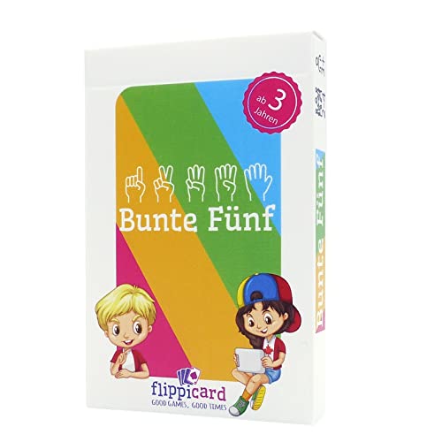 Flippicard Bunte Fünf – Kartenspiel für Kinder ab 3 | 4 | 5 Jahren – Anlegen von Farben, Formen und Zahlen – Mitbringspiel ab 3 Jahre – Reisespiele und Mitbringsel für Kindergeburtstag 3 Jahre