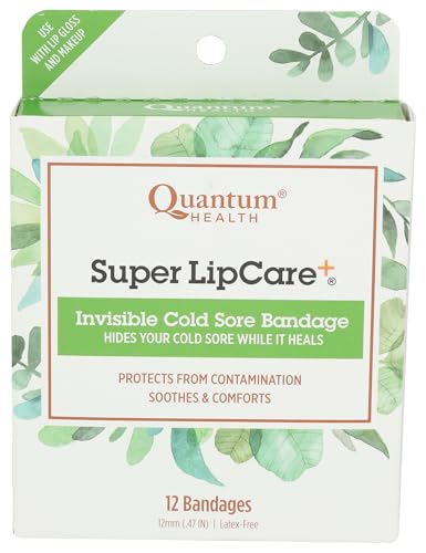 Quantum Health Super LipCare+ Invisible Cold Sore/Fever Blister Bandages - Soothes and Protects, Helps Prevent Contamination and Hide Sores, 12 Ct