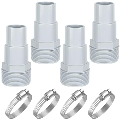 4 Pack Universal Combo Pool Hose Adapter 1-1/4' or 1-1/2' Pool Pump Hose Connector Replacement with Clamps for Above Ground Pools Filter Skimmer