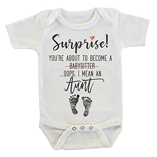 Witty and Bitty Surprise You're About to Become A Babysitter funny Pregnancy Reveal Announcement gift Aunt Auntie Tia Onesie/Bodysuit (Aunt)
