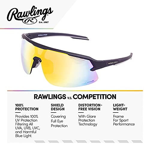 Rawlings 134 Kids Sunglasses For Baseball And Youth Softball Sunglasses - 100% Uv Lightweight Poly Lens With Stylish Shield Lenses - Black/Multi #TOP2