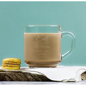 Eat Drink Be Married 10 Ounce Custom Engraved Tea and Coffee Mug, 288 Count Laser Engraved Wedding Favors