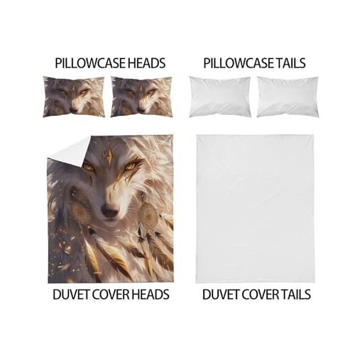 Housse de couette loup microfine 200x200 lit double taies en coton