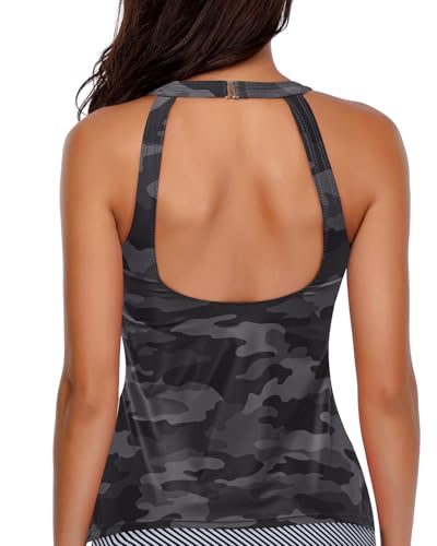 Image of Holipick Tankini Tops for Women High Neck Swim Top Only | Tummy Control, Support Removable Pads, Full Coverage, Open Back, Neck Hook, Soft Stretch Fabric, Beach and Resort
