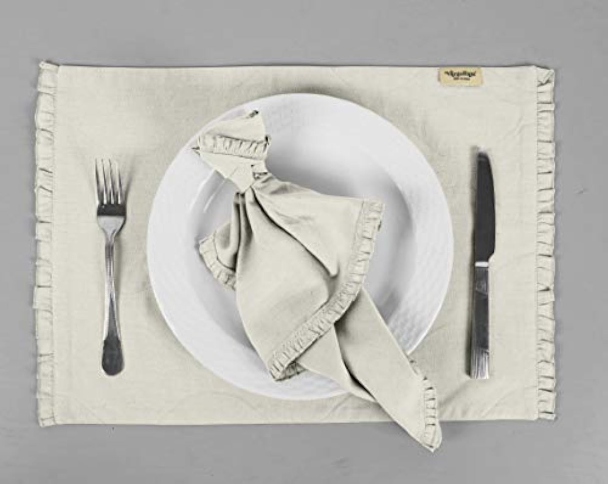 Cream Solid Home Decor Washable Reversible Frill Dining Tablemats