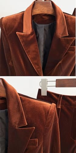 Women's Velvet Suit One Button Peak Lapel Jacket and Pants for Office Lady Dinner3