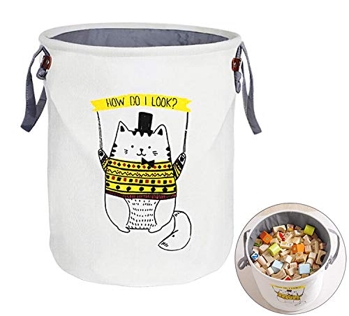 CLKJCAR Cesto para la Colada, Cestos de Guardar Ropa,Ronda Plegable Cesta de lavandería redonda, Plegable Cestas de Almacenamiento para Juguete Ropa Sucia (Gato)