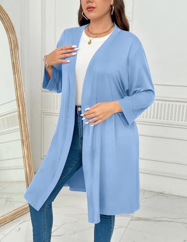 Image of Ekouaer Women Plus Size Robe Knee Length Lightweight Bathrobe Short Kimono Robes with Pockets Maternity Robe