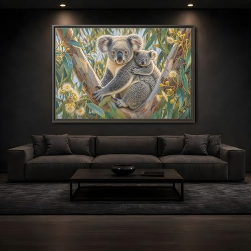 Toile koala gris et vert grand format mural horizontal 120x80