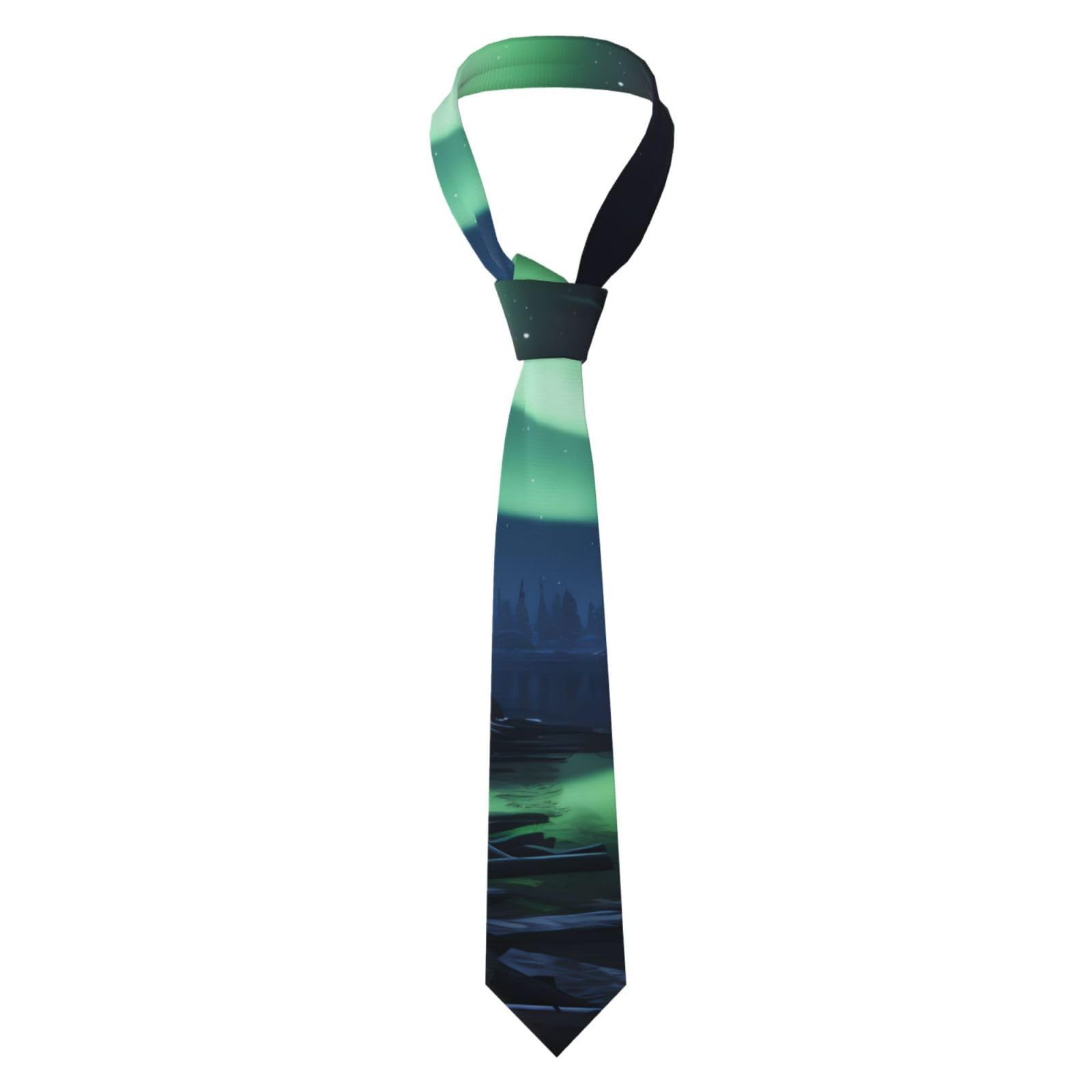 Yyhwhjde Men's Black Northern Lights Prints Tie Classic Style Suit Cravat Suitable For Holidays And Work