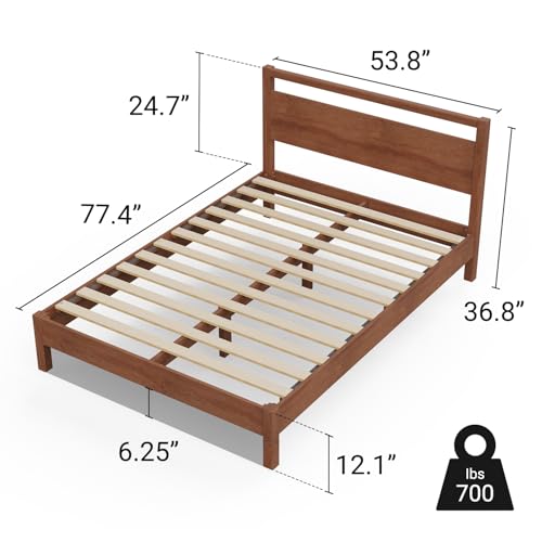 Image of LIFEMENT Signature Wood Platform Bed Frame with Headboard, Essential, Noise Free, Under Bed Storage, No Box Spring Needed, Easy Assembly (Cherry, Full)