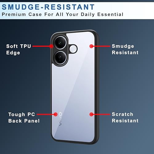 Image of CEDO Backcover for Vivo V60 Lite (5G) | Camera Protection Bump Shockproof Edge | Ultra Hybrid Transparent Acrylic Clear TPU+PC Hard Backcase Cover (Black)