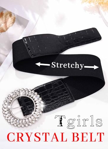 Tgirls Women's Rhinestone Belt Sparkly Crystal Elastic Waistband Big Buckle Stretch Belts for Dresses2