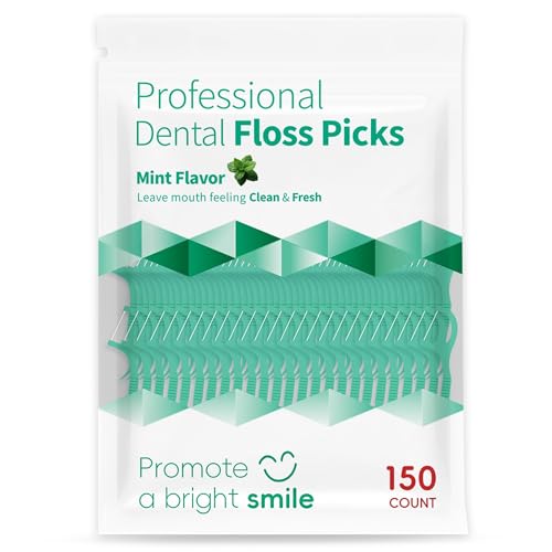150 Count Mint Flavor Dental Floss Picks Shred-Resistant Floss Stick for Deep Cleaning Tight Teeth Flavoured Toothpicks for Daily Oral Care Sealed Bag Moisture-Proof Package(Pack of 1)