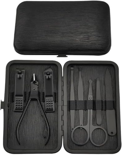XinYiRich 爪切ネイルケアセット旅行 耳かき多機能 ステンレス製 グルーミングセット 爪の手入れ キットり ペディキュア キット 爪やすり 眉毛 ハサミ 毛抜き 携帯便利 専用収納ケース付き爪切 (8点セット ブラック)