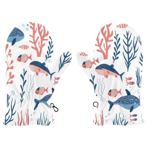 Kid's Winter Gloves Children Warm Gloves Fish Coral for Boys Girl Age 2-4 Years