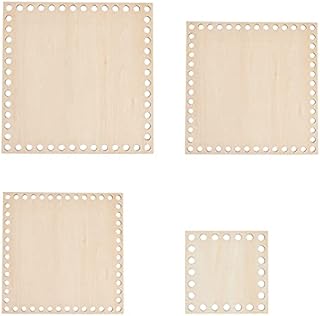 PandaHall 4 Sizes Wooden Basket Bottom Square Wood Base Bag Bottom Shaper for Knitting Crochet Basket Bag Yarn Weaving Crafts Making, 10/15/17/20cm, Hole: 8mm