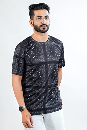 Image of HARPITA Men's Round Neck Half Sleeve Slim Fit Digital Printed Lycra T-Shirt