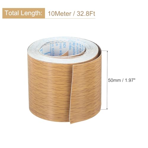 Image of uxcell 1 Roll Wood Grain Tape, 1.97 inch x 33 Ft Realistic Textured Repair Tape Self Adhesive Wood Textured Patch with Tool for Floor Wall Door Table Cabinets Furniture Home Decor(Orange)