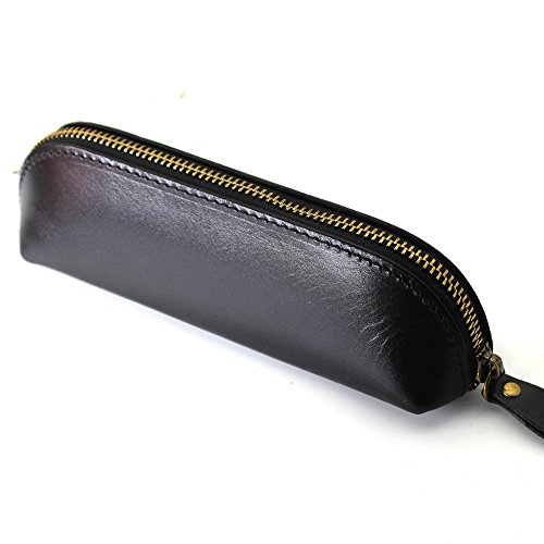 ブラック ペンケース 本革 15本 チャック 柔らかい革 縫製 スリム 筆箱 軽い 栃木レザー 大容量 おしゃれ 三角 文房具 かわいい 出し入れし易い 贈り物