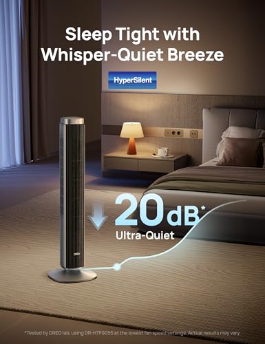 Image of DREO Tower Fan for Bedroom, Standing Oscillating Fan with 40ft Far Airflow, 20dB Quiet, 12 Speeds, 28ft /s Velocity, Smart Control, DC Motor, 42 inch, 90 Oscillation, 4 Modes, 12H Timer, Pilot Pro S