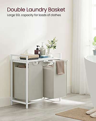 Image of VASAGLE Laundry Hamper, Laundry Basket, Laundry Sorter with 2 Pull-Out and Removable Bags, Shelf, Metal Frame, 2 x 12.1 Gallons (46 L), 28.8 x 13 x 28.4 Inches, Cream White and Cloud White UBLH201W01