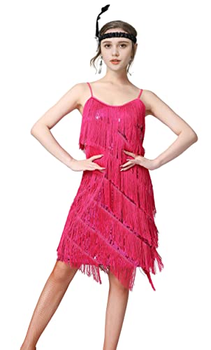 Image of Women 1920s Gatsby Flapper Dress Sexy Open Back Strap Fringed Cocktail Party Dress with 20s Accessories