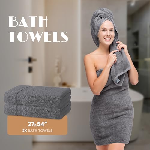 Image of Gray Bath Towel Set of 6-100% Cotton Highly Absorbent Towels for Bathroom, 2 Luxury Bath Towels 650GSM, 2 Hand Towels, 2 Washcloths
