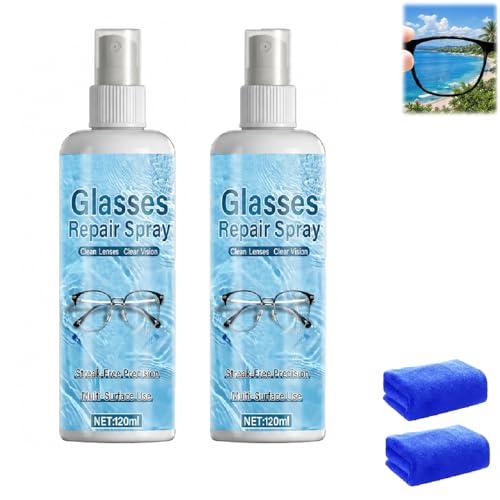 2PCS Eyeglass Scratch Remover, Eye Glass Cleaners Spray, Lens Scratch Remover for Eyeglasses & Sunglasses, Streak-Free Lens Cleaning Kit with Cloths