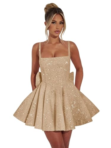 A-Line Sequin Mini Homecoming Dresses for Teens with Bow Corset Sparkly HOCO Cocktail Party Gown