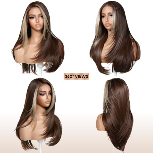 BrownBomb Chocolate Brown Glueless Wig with Bangs 13x6