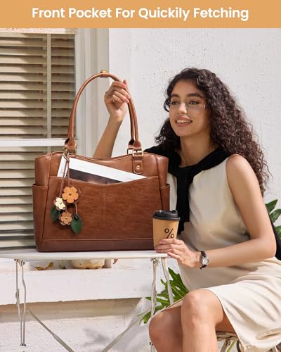 Image of LOVEVOOK Laptop Bag for Women, Original Vintage Work Tote Bag Computer Office Teacher Bag with Flower Pendant