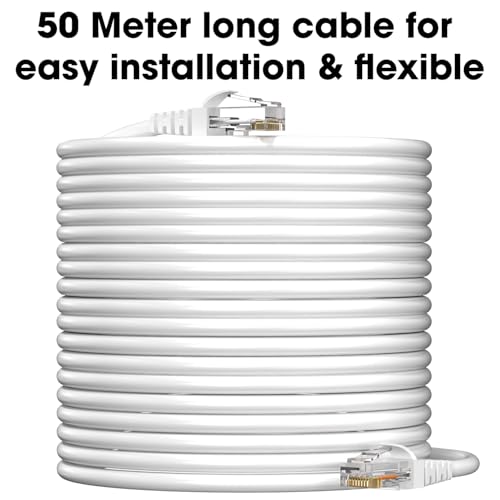 Image of Sounce Cat6 Ethernet Cable, 50 Meter | High Speed 550MHz / 10 Gigabit UTP LAN Cable | RJ45 Network Patch Cord for Modem, Router, TV, PC, Gaming Console, Printer, NAS & More - White