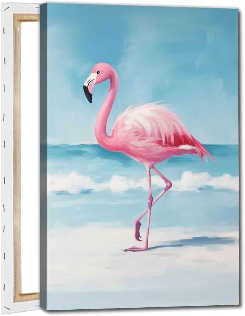 Mostemauo Flamingo Wall Art Pink Flamingo Poster Beach Pictures Bird Canvas Wall Art Coastal Ocean Pink Pictures Wildlife Print Watercolor Modern Living Room Decor 16x24inch No Frame